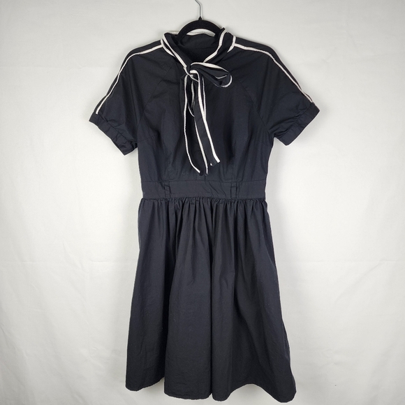 eShakti Black and White Tie Neck Fit and Flare Dress Size XL/16 Pin Up - Picture 1 of 7